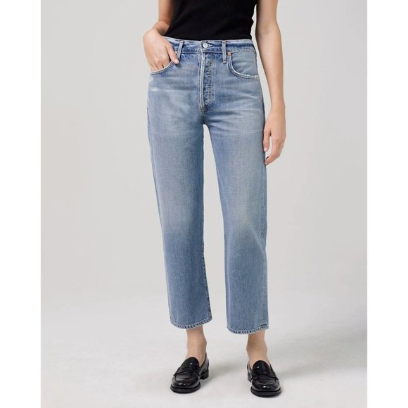 Citizens Denim - Citizens of Humanity Emery Crop Relaxed Straight Jeans in Old Blue Size 32 NWT